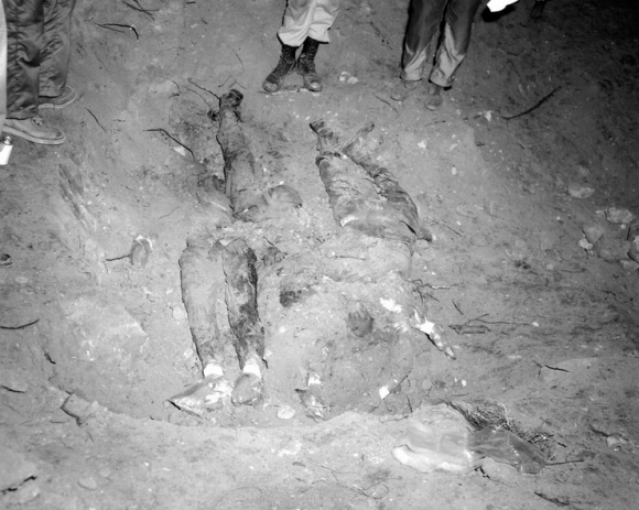 The bodies of James Chaney, Andrew Goodman, and Michael Schwerner..as they were found 44 days after the murder