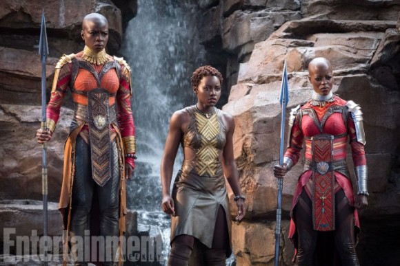 Marvel Studios' BLACK PANTHER L to R: Okoye (Danai Gurira), Nakia (Lupita Nyong'o) and Ayo (Florence Kasumba) Credit: Matt Kennedy/©Marvel Studios 2018